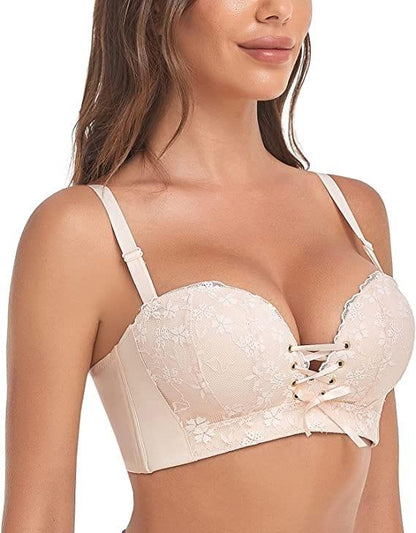"Add Two Cups" Lace Wirefree Push Up Bra For Women